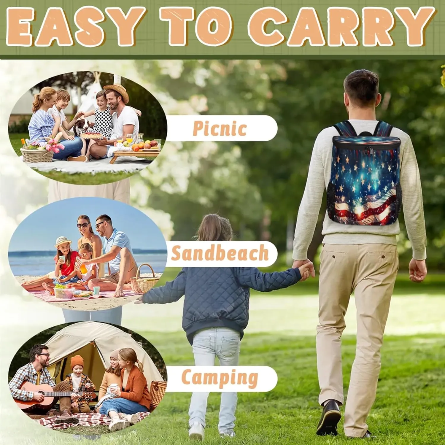 Large Insulated Cooler Backpack, Leak Proof Backpack 30 Cans, Cooler Bag for 12h Hot/Cold Retention