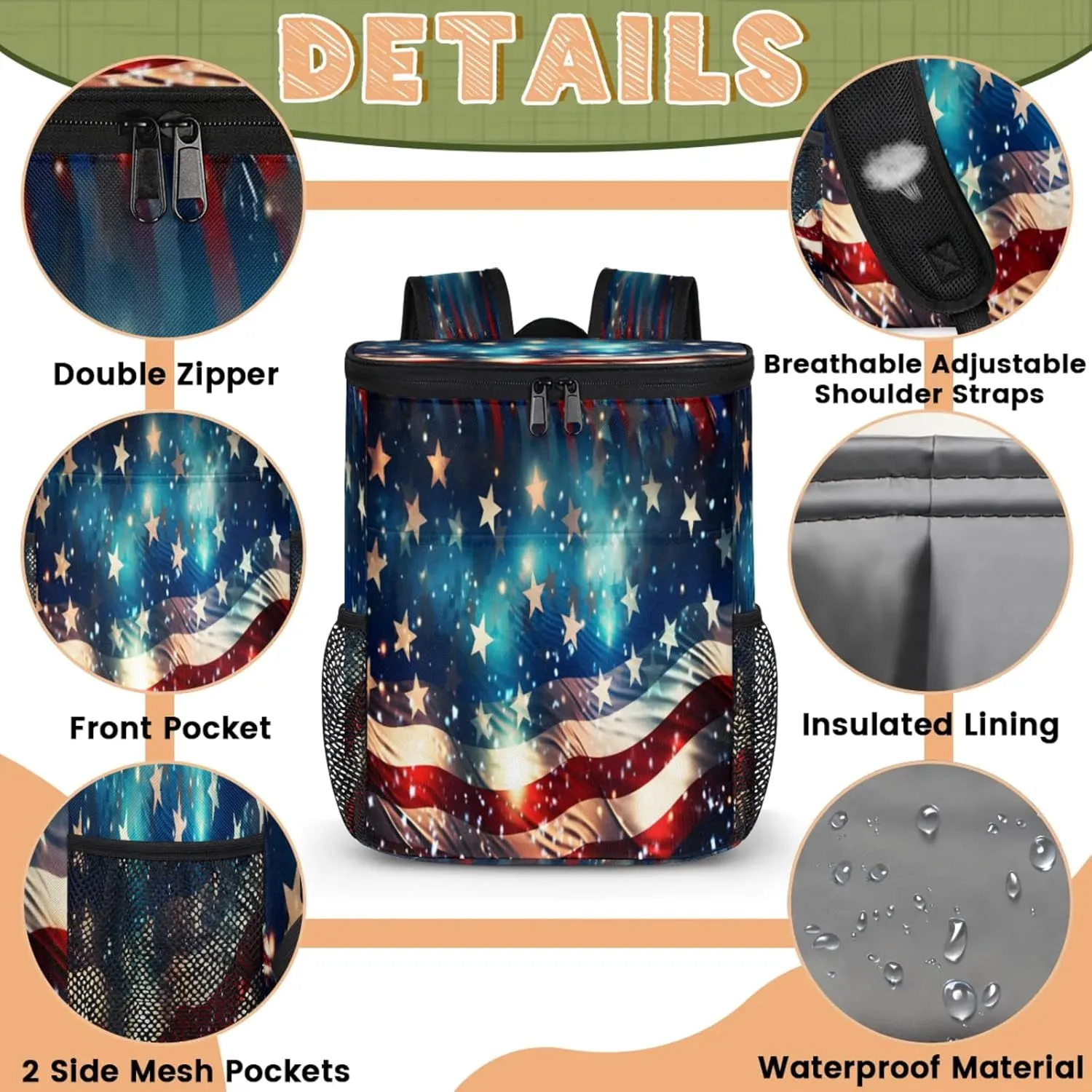 Large Insulated Cooler Backpack, Leak Proof Backpack 30 Cans, Cooler Bag for 12h Hot/Cold Retention