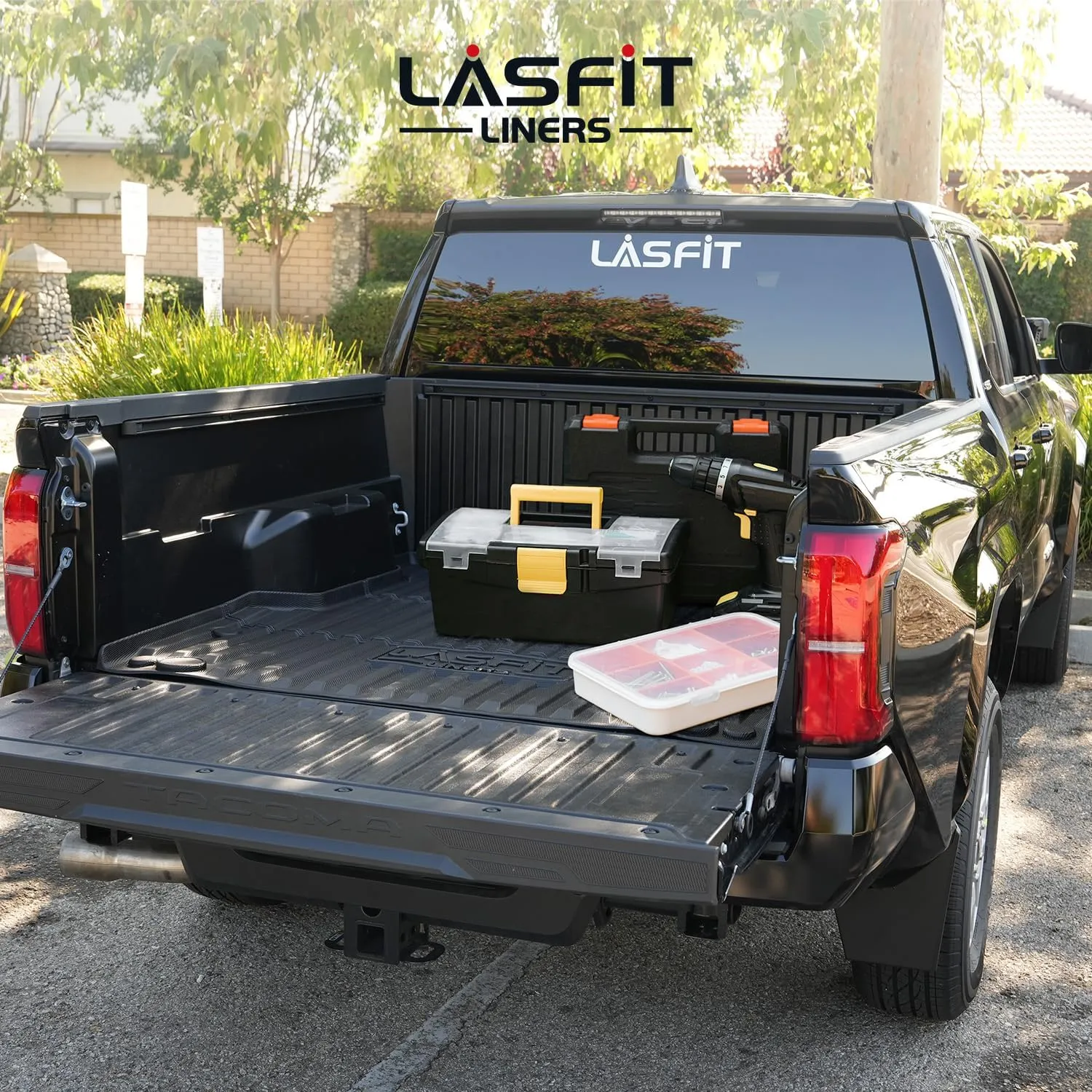 LASFIT Bed Mat for Toyota Tacoma 2024 2025 Truck Bed (5ft,5'Bed), All Weather 5 ft Rubber Car Bed Liner for Toyota Tacoma Accessories, TPE Trunk Mat&Cargo Liner, Black