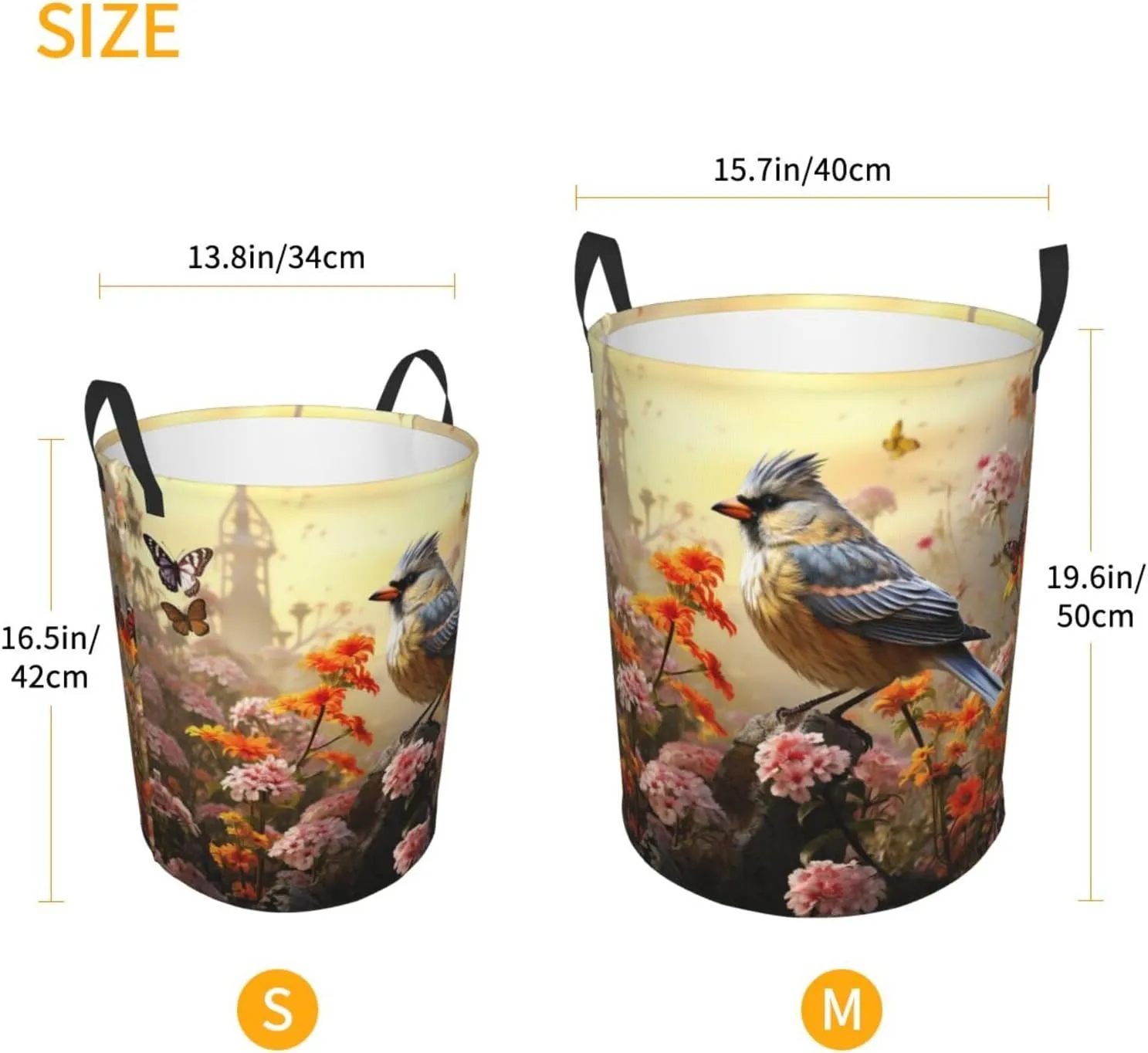 Laundry Basket Freestanding Laundry Hamper Sparrow Birds Sing Laundry Baskets Dirty Clothes Hamper for Laundry Circular Storage Basket Collapsible Storage Bag for Bedroom