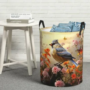 Laundry Basket Freestanding Laundry Hamper Sparrow Birds Sing Laundry Baskets Dirty Clothes Hamper for Laundry Circular Storage Basket Collapsible Storage Bag for Bedroom