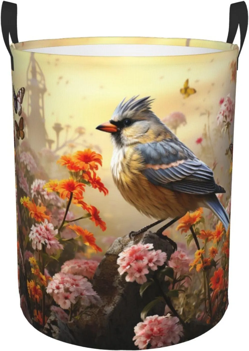 Laundry Basket Freestanding Laundry Hamper Sparrow Birds Sing Laundry Baskets Dirty Clothes Hamper for Laundry Circular Storage Basket Collapsible Storage Bag for Bedroom