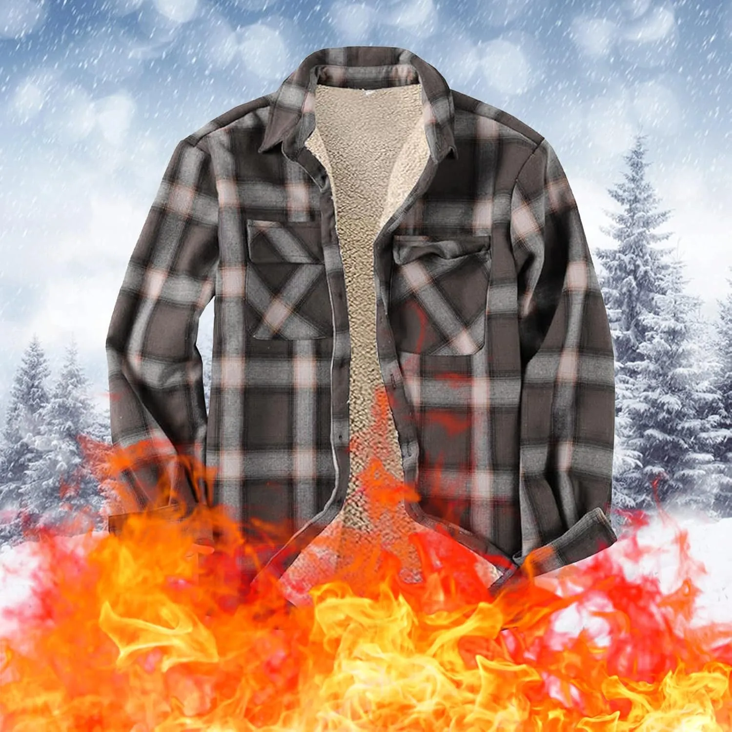 LCMTWX Mens Plaid Flannel Jacket Plaid Print Hooded Zipper Pocket Long Sleeve Shirt Patchwork Jacket Loose Thickened Casual