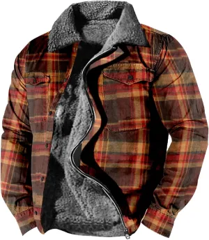 LCMTWX Winter Coat Men Plaid Casual Plaid Print Hooded Zipper Pocket Long Sleeve Shirt Patchwork Jacket Loose Thickened