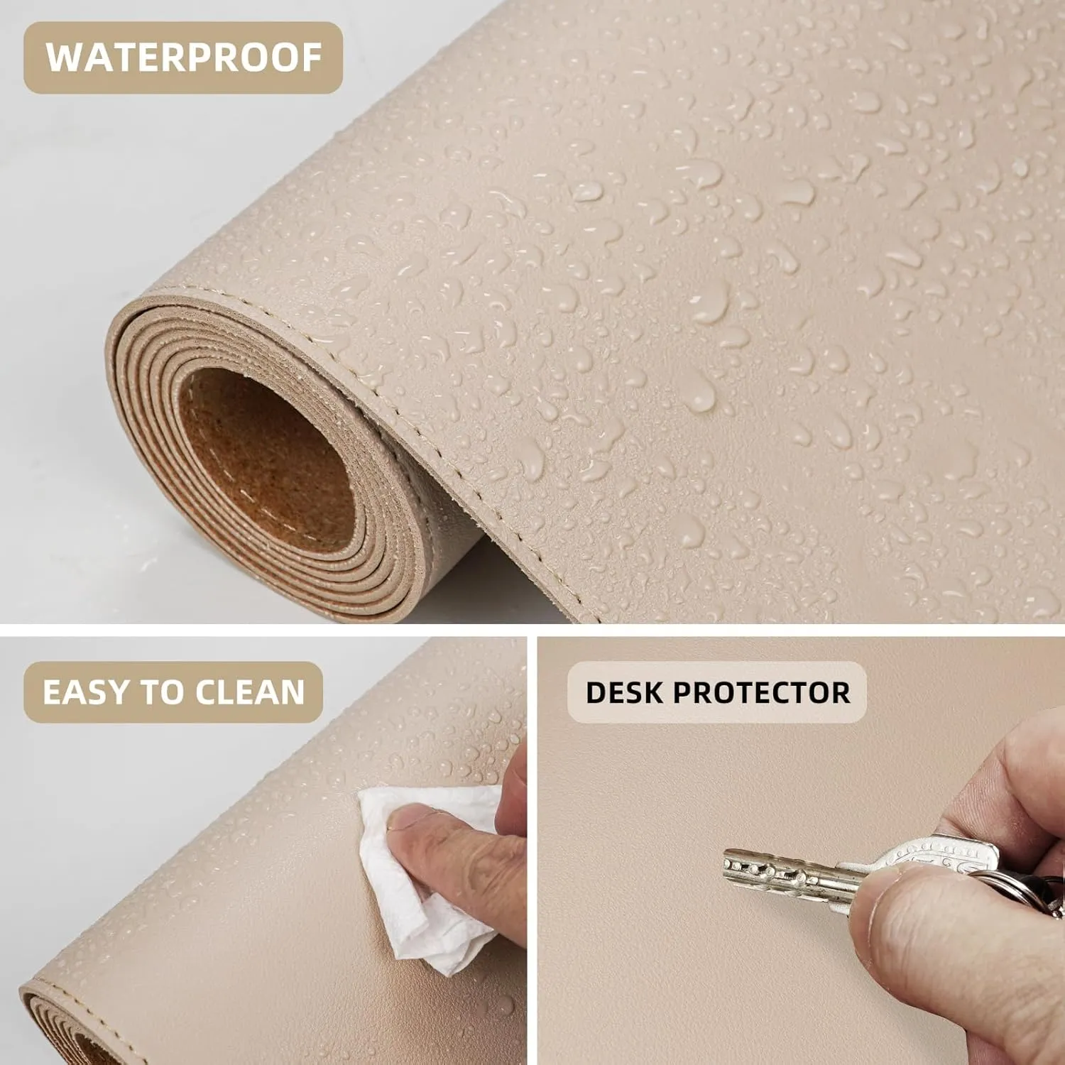 Leather Desk pad Protector, Large Desk mat with Natural Cork & PU Leather,Mouse pad,Non-Slip Office Desk Mat,Waterproof Desk Writing Pad for Office and Home (55in*17in,Beige)