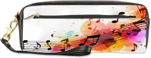 Leather Pencil Case Pen Bag Pouch Holder Musical Notation Stationery Organizer Pencil Bag with Zipper Storage Box Cosmetic Organizer Makeup Brush Bag