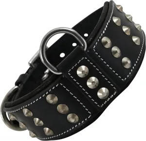 Leather Studded Dog Collar for Large Dog | Brazier Rivet | 2 Inch Wide Dog Collar Black | Genuine, Saddle Grade, Heavy Duty, Cushion Padding | (L (Fit Neck Size 18.5"-22.5"), Black)