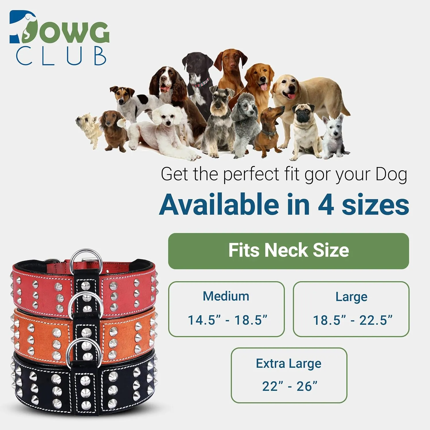 Leather Studded Dog Collar for Large Dog | Brazier Rivet | 2 Inch Wide Dog Collar Black | Genuine, Saddle Grade, Heavy Duty, Cushion Padding | (L (Fit Neck Size 18.5"-22.5"), Black)