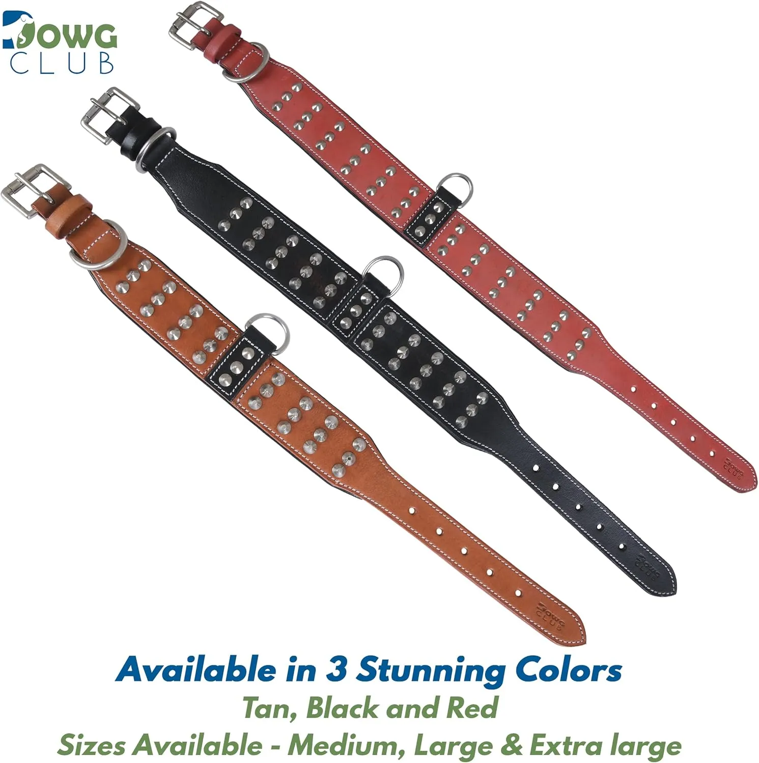 Leather Studded Dog Collar for Large Dog | Brazier Rivet | 2 Inch Wide Dog Collar Black | Genuine, Saddle Grade, Heavy Duty, Cushion Padding | (L (Fit Neck Size 18.5"-22.5"), Black)