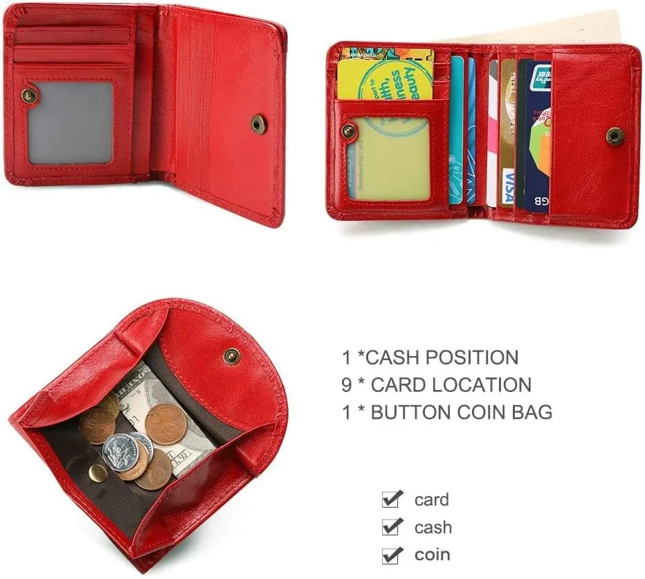 Leather Wallet Pu Leather Women's Wallet Convenient Small Mini Card Holder Short Purses Fashion Elegant Large Capacity Coin Bag Large Capacity (Green,9.5x10.5cm)