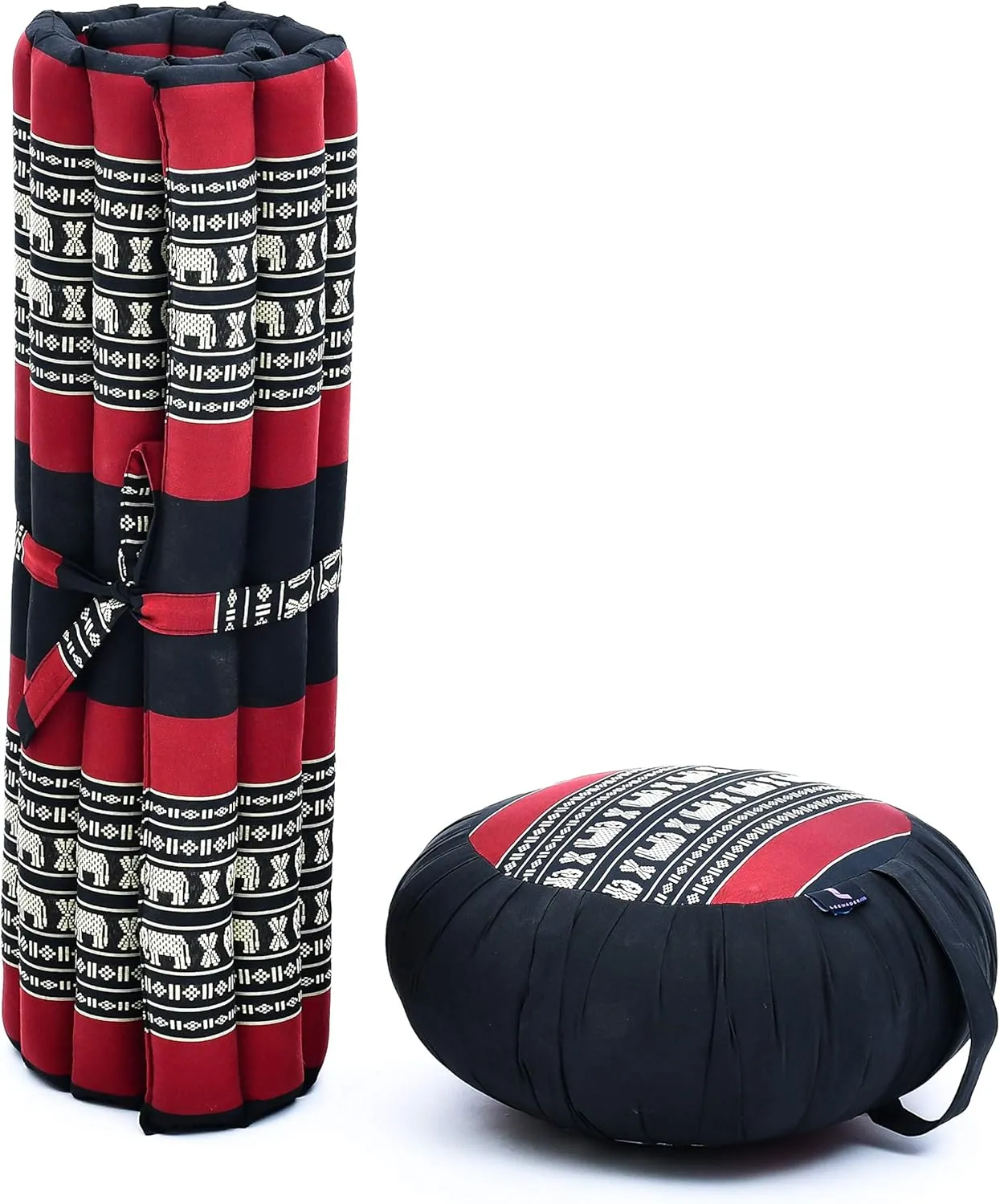 Leewadee Meditation Cushion Set – 1 Round Zafu Meditation Pillow and 1 Square Roll-Up Zabuton Meditation Mat, Pillows Bundle Filled with Kapok