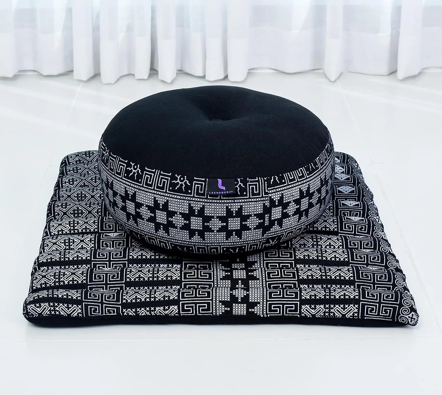 Leewadee Meditation Cushion Set – 1 Small Zafu Yoga Pillow and 1 Small Roll-Up Zabuton Mat Filled with Kapok