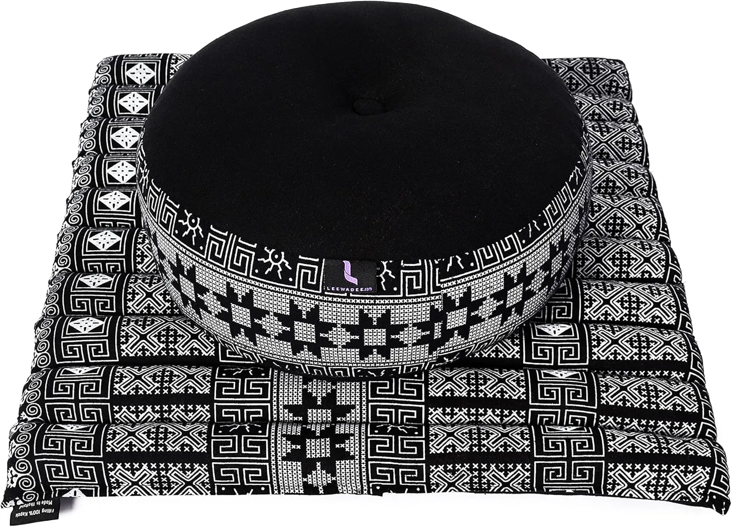 Leewadee Meditation Cushion Set – 1 Small Zafu Yoga Pillow and 1 Small Roll-Up Zabuton Mat Filled with Kapok