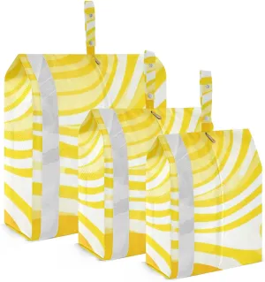 Lemon Yellow Stripe Travel Storage Bag with Lanyard - Portable Lightweight Classified Storage Bag with Zipper, Dust and Waterproof Travel Packing Cube for Suitcase,3 Pieces