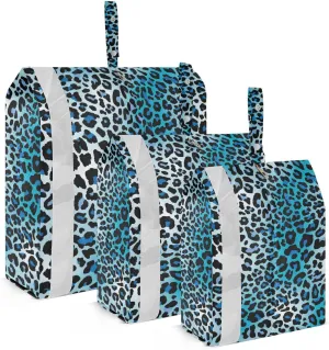 Leopard Blue Travel Storage Bag with Lanyard - Portable Lightweight Classified Storage Bag with Zipper, Dust and Waterproof Travel Packing Cube for Suitcase,3 Pieces