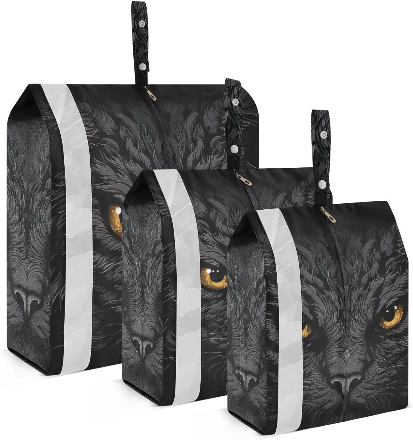 Leopard with Yellow Eyes Travel Storage Bag with Lanyard - Portable Lightweight Classified Storage Bag with Zipper, Dust and Waterproof Travel Packing Cube for Suitcase,3 Pieces