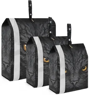 Leopard with Yellow Eyes Travel Storage Bag with Lanyard - Portable Lightweight Classified Storage Bag with Zipper, Dust and Waterproof Travel Packing Cube for Suitcase,3 Pieces