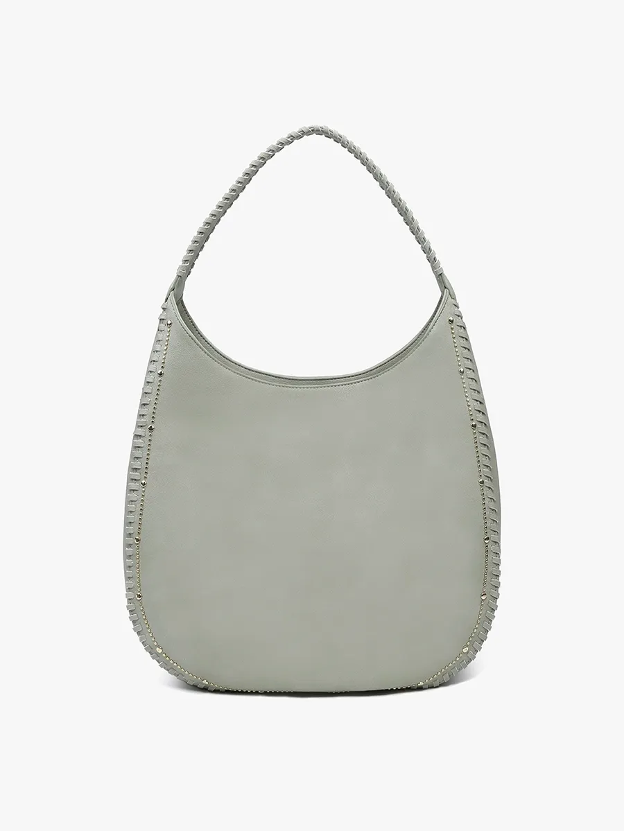 Leslie Studded Whipstitch Hobo Bag - Sage