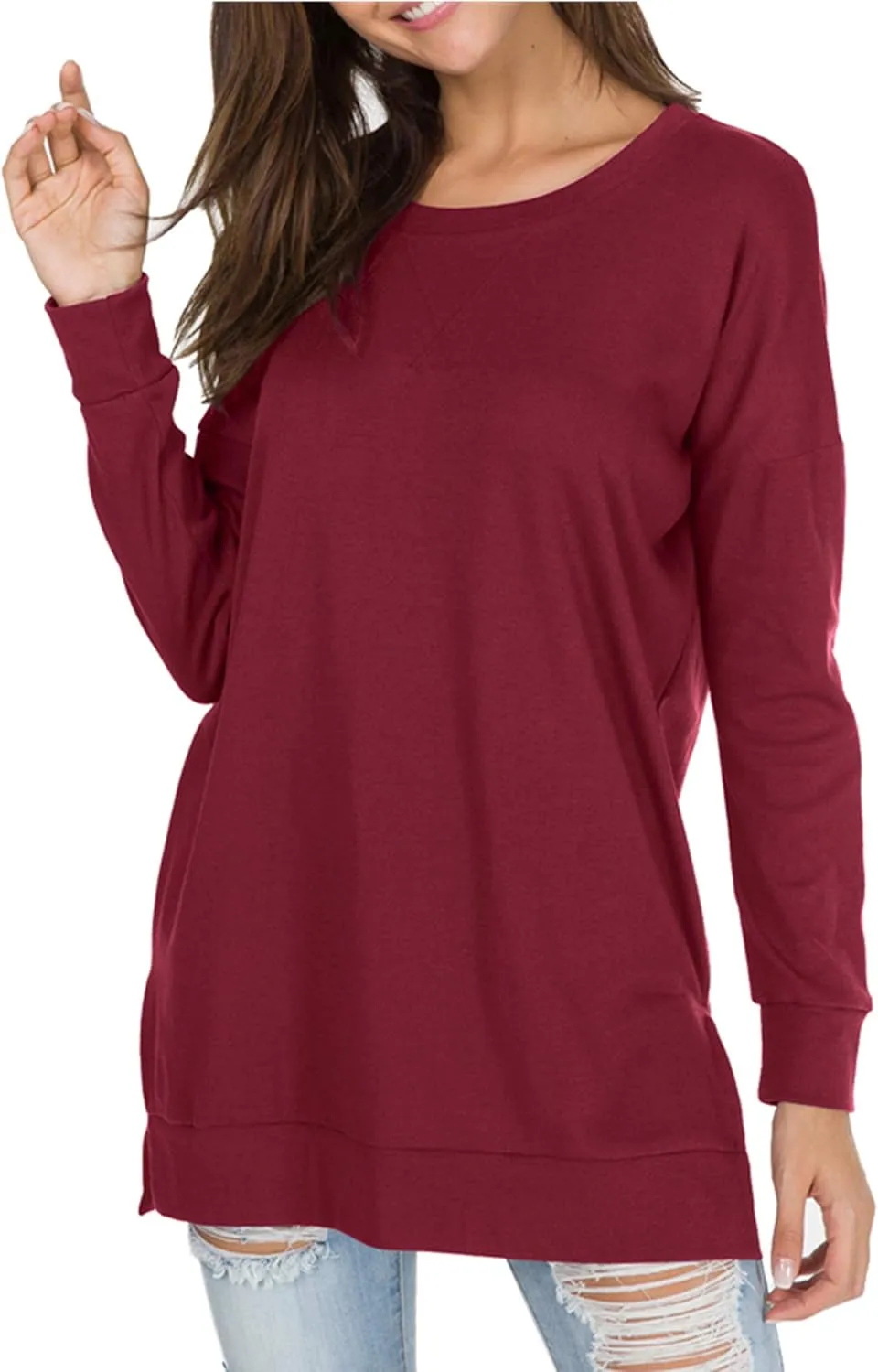 levaca Women's Fall Long Sleeve Side Split Loose Blouses Casual Pullover Tunic Tops