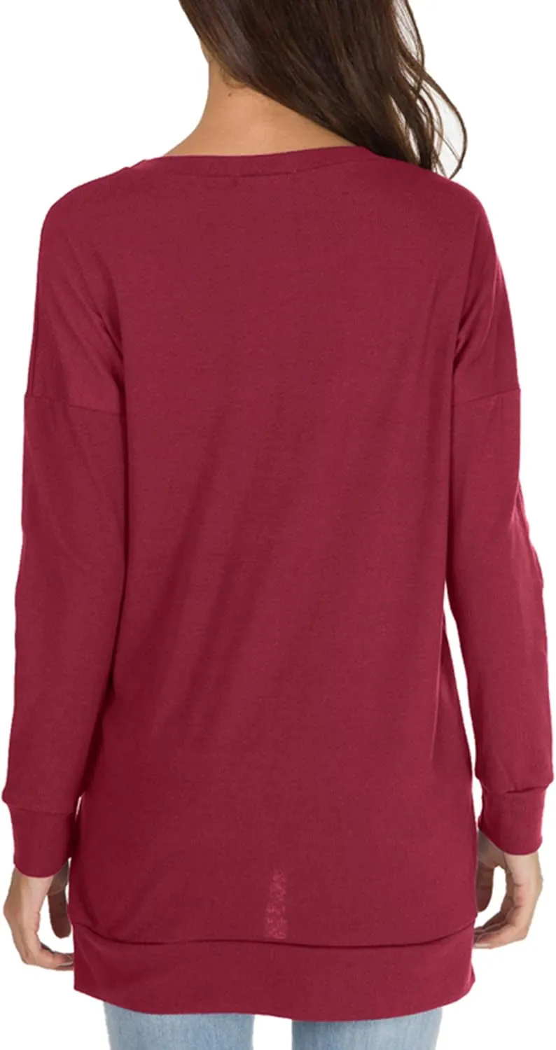 levaca Women's Fall Long Sleeve Side Split Loose Blouses Casual Pullover Tunic Tops