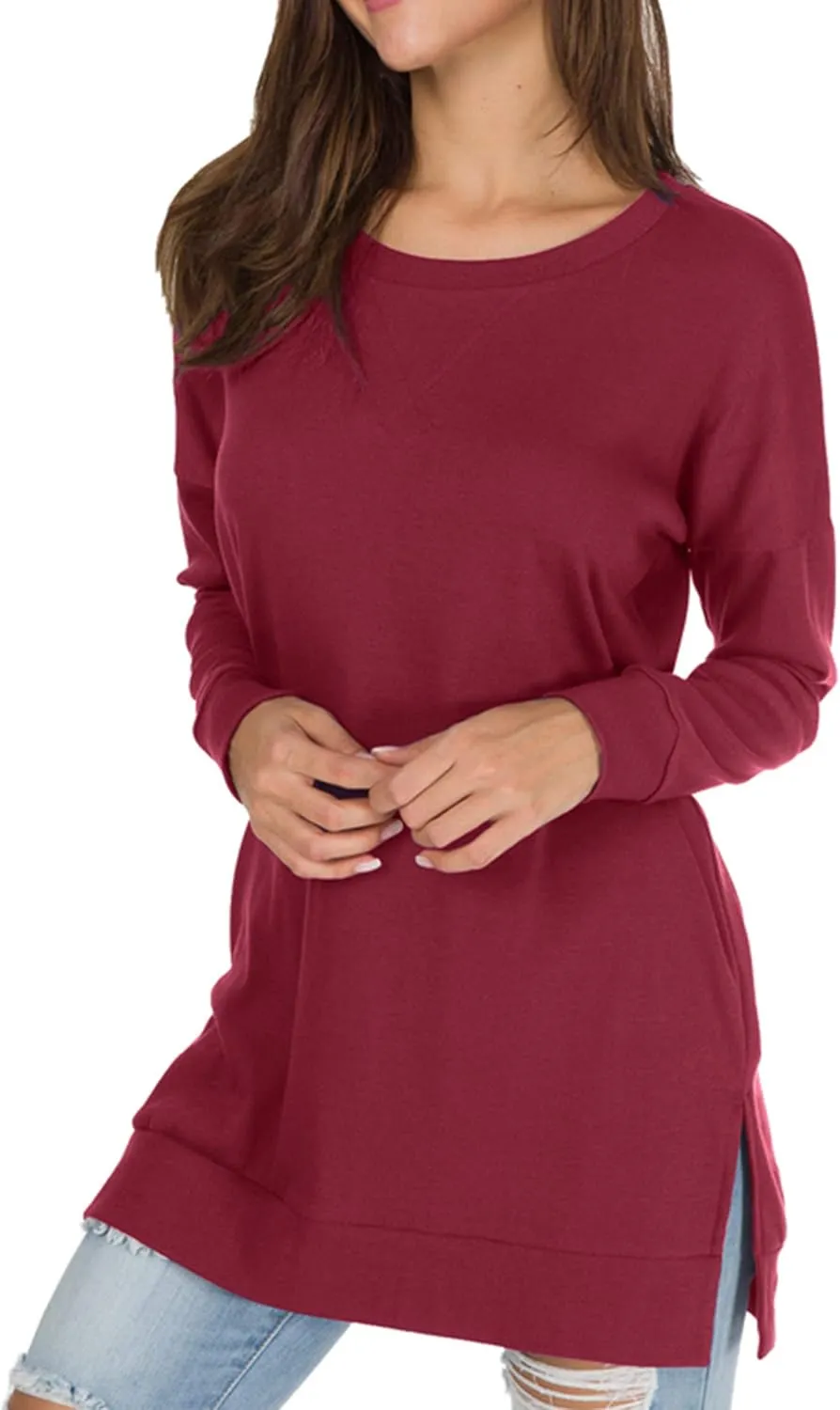 levaca Women's Fall Long Sleeve Side Split Loose Blouses Casual Pullover Tunic Tops