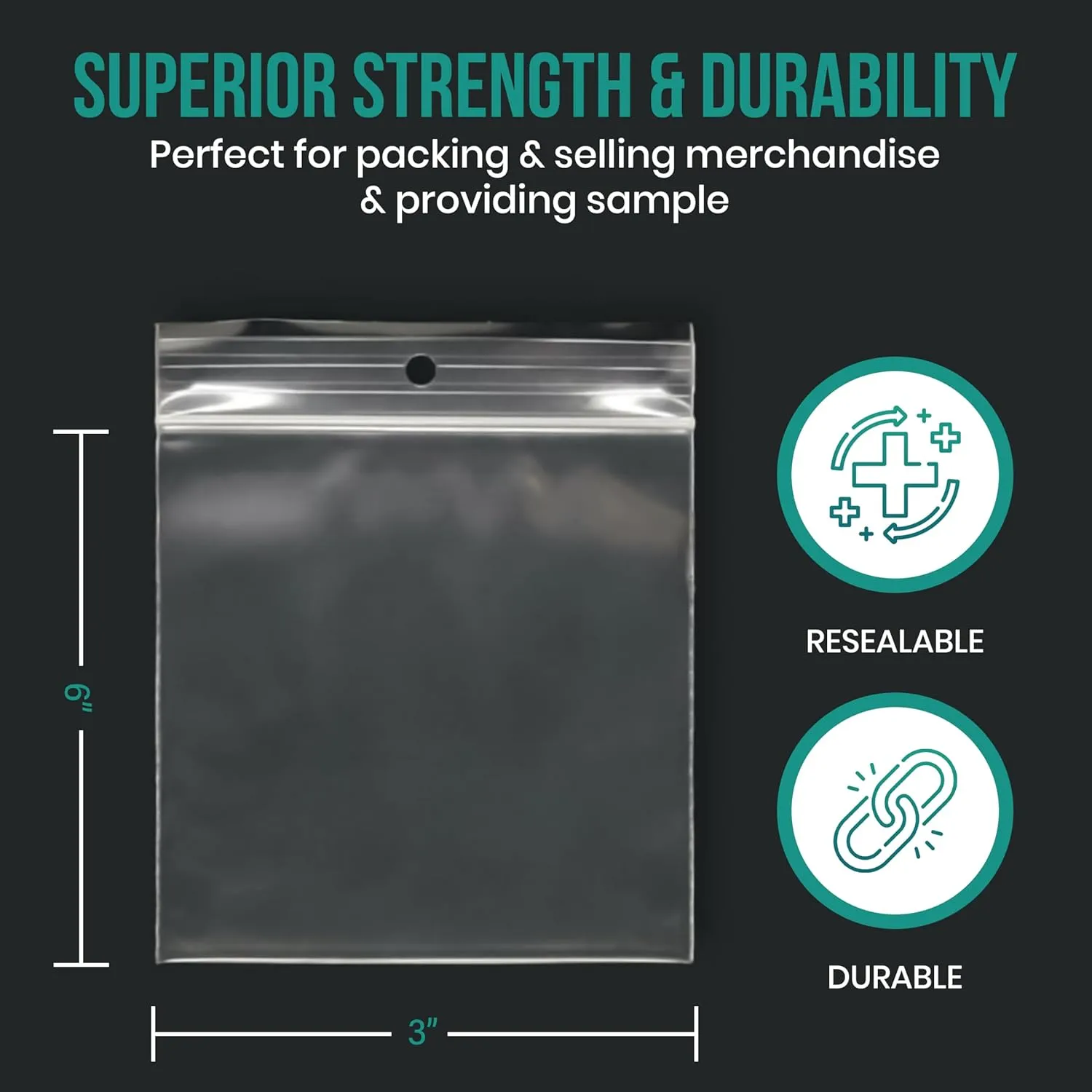 Levex - 3" x 6" (1000 Count) 2 Mil Clear Hang Hole Display Reclosable Zip Plastic Poly Bags with Resealable Lock Seal Zipper for Travel, Storage, Packaging & Shipping