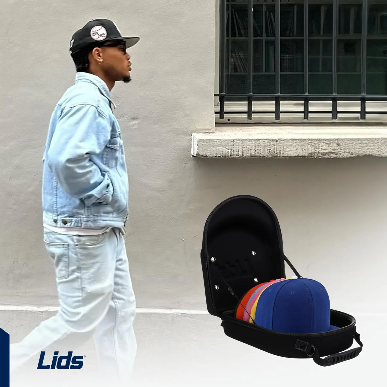 Lids Hat Travel Case – Baseball Cap Carrier for 6 Hats, Durable Camo Exterior with Black Interior, Storage with Handle & Adjustable Shoulder Strap, Hard Hat Organizer for Travel & Closet