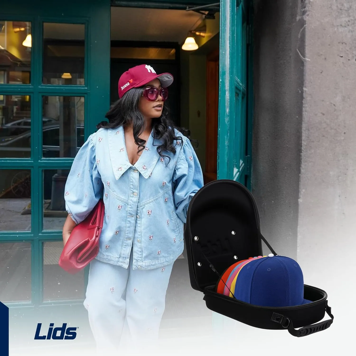 Lids Hat Travel Case – Baseball Cap Carrier for 6 Hats, Durable Camo Exterior with Black Interior, Storage with Handle & Adjustable Shoulder Strap, Hard Hat Organizer for Travel & Closet