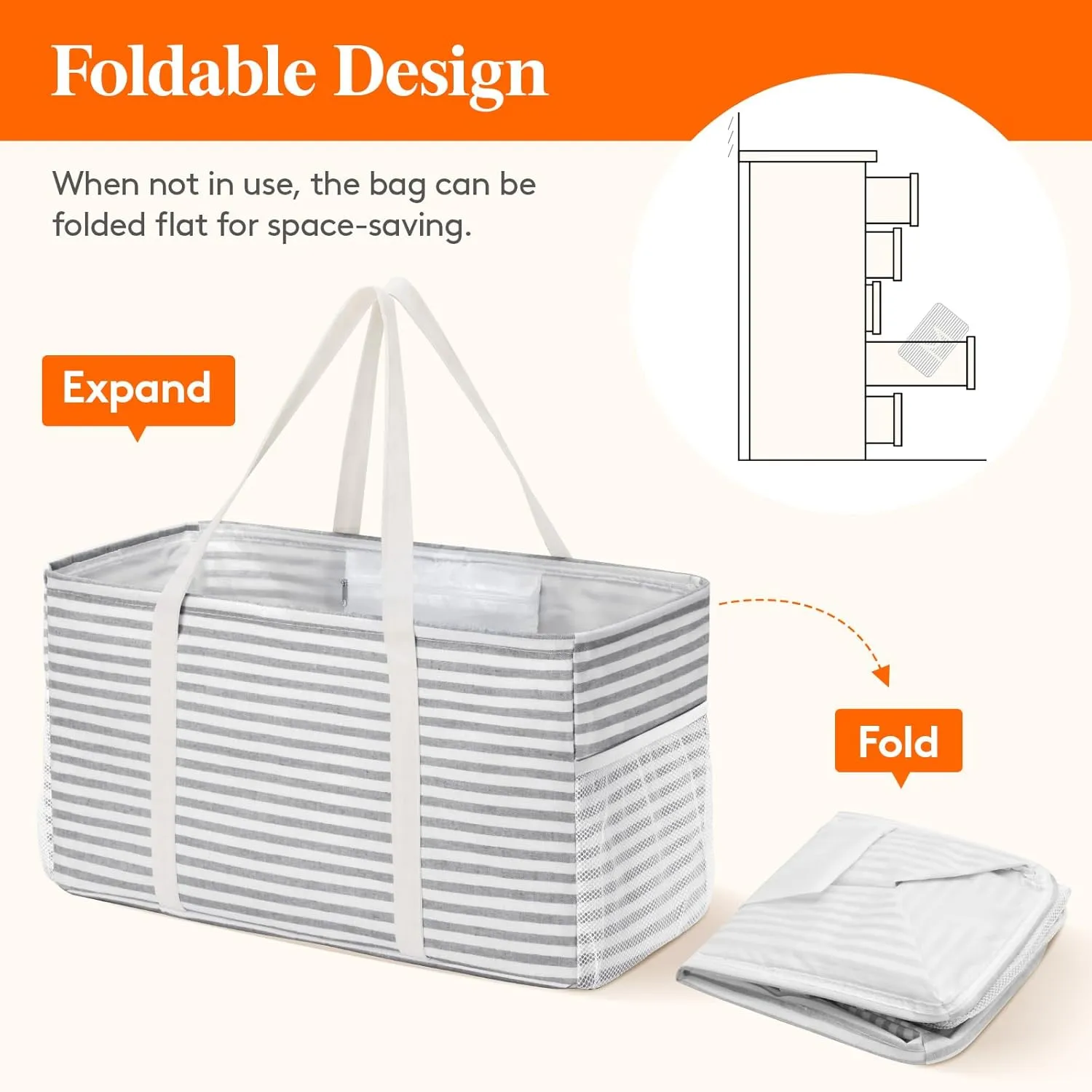 Lifewit Extra Large Tote Bag, Reusable Grocery Bags with Metal Wire Frame and Handles, Standing Utility Foldable Shopping Bags for Storage, Picnics, Beach, Pool, Laundry, Car, Camping, 2 Packs, Grey