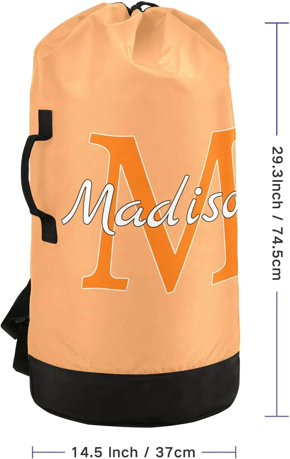 Light Orange Personalized Nylon Travel Laundry Bag for Luggage Custom Dirty Clothes Organizer with Drawstring Closure & Shoulder Straps Drawstring Hamper Liner for Apartment College Dorm Factories