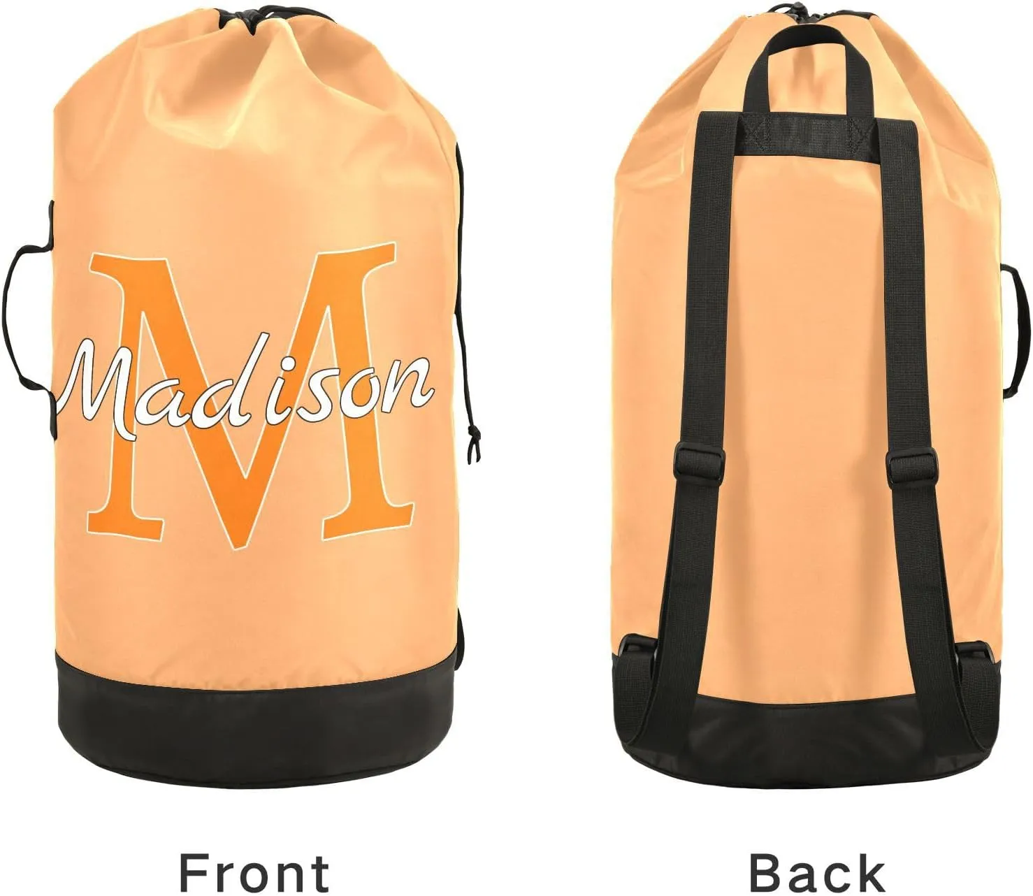 Light Orange Personalized Nylon Travel Laundry Bag for Luggage Custom Dirty Clothes Organizer with Drawstring Closure & Shoulder Straps Drawstring Hamper Liner for Apartment College Dorm Factories