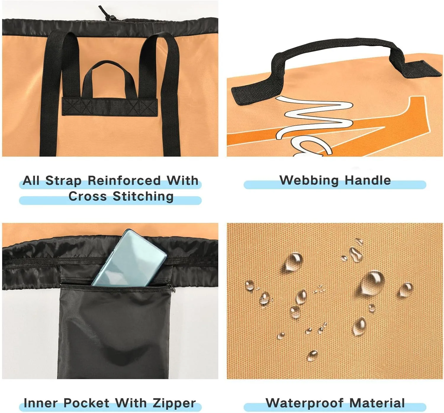 Light Orange Personalized Nylon Travel Laundry Bag for Luggage Custom Dirty Clothes Organizer with Drawstring Closure & Shoulder Straps Drawstring Hamper Liner for Apartment College Dorm Factories