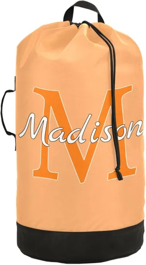 Light Orange Personalized Nylon Travel Laundry Bag for Luggage Custom Dirty Clothes Organizer with Drawstring Closure & Shoulder Straps Drawstring Hamper Liner for Apartment College Dorm Factories