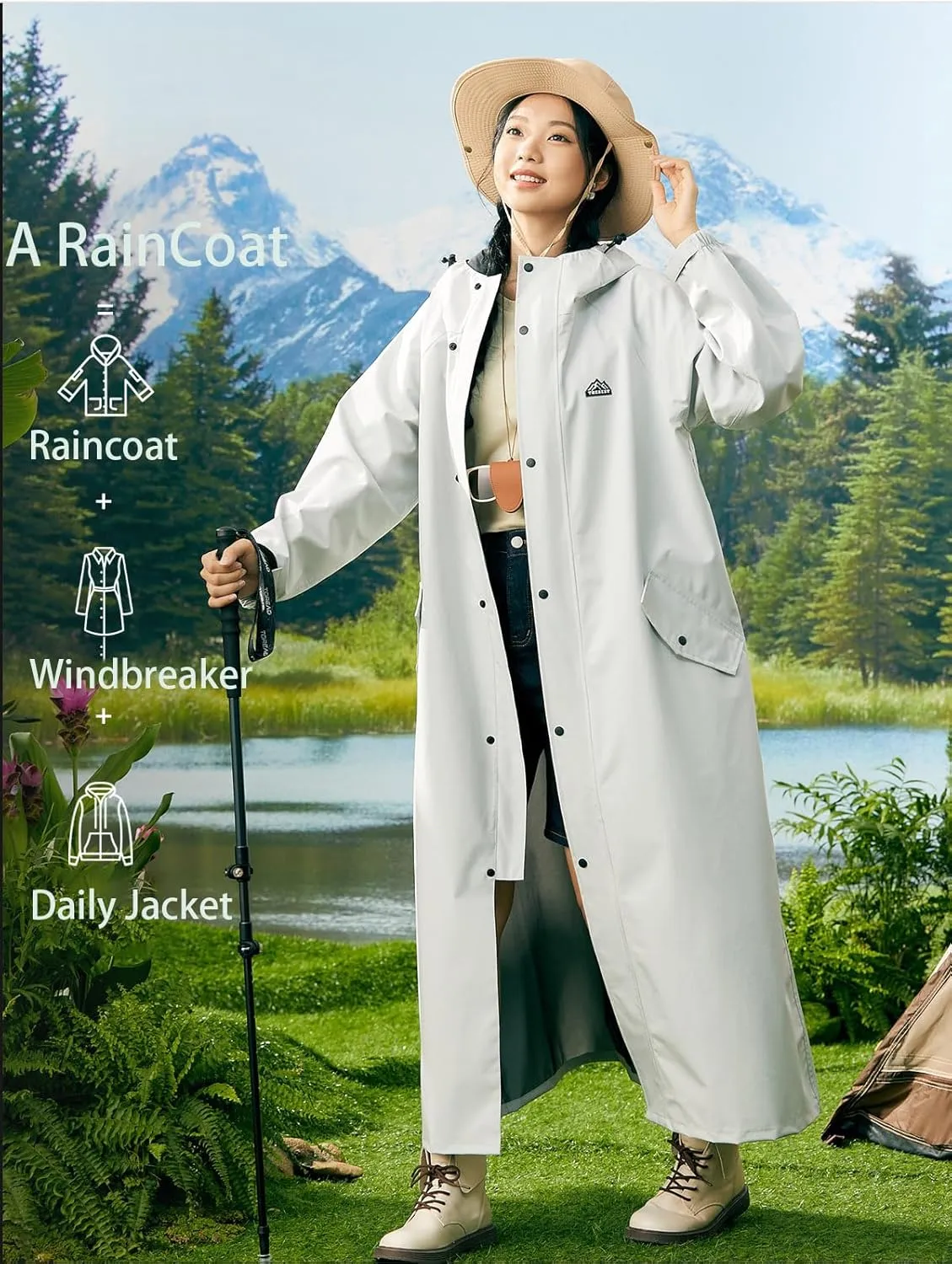 Lightweight Long Rain Coat for Women, Waterproof Raincoat with Hood, Packable Rain Jacket Windbreaker, Storage Bag