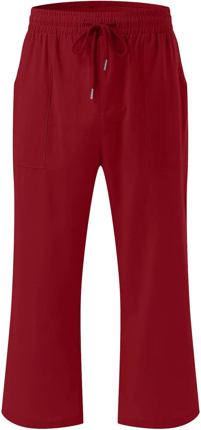 Linen Summer Pants for Women 2024 Wide Leg Capris Palazzo Capri Pants Dressy Causal Gauze Pants with Pockets