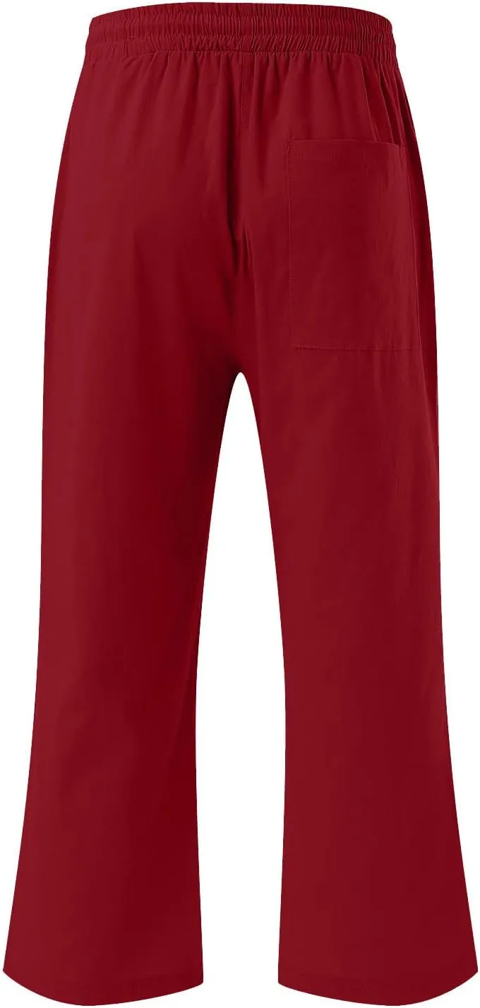 Linen Summer Pants for Women 2024 Wide Leg Capris Palazzo Capri Pants Dressy Causal Gauze Pants with Pockets