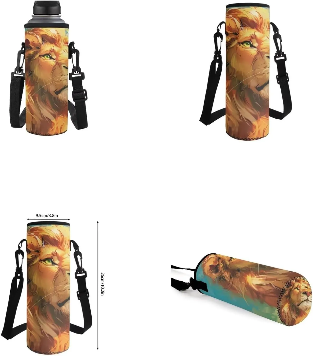Lion Backpack for Kids Girls Backpack with Lunch Box Water Bottle Bag and Big Pencil Case 4PCS Set Bookbag with Front Pocket for School 17" Large Capacity School Bag with Side Pocket for Boys