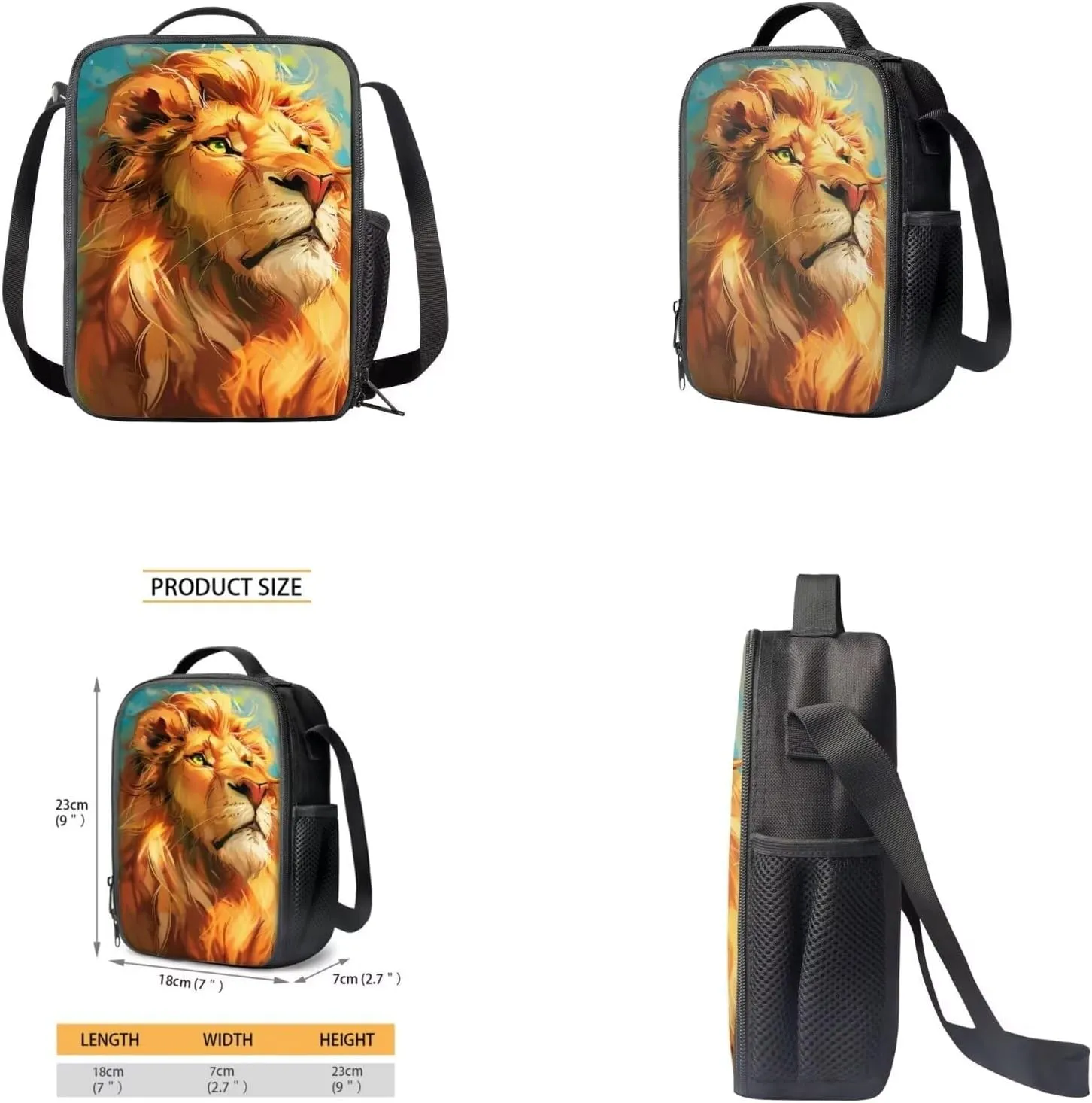 Lion Backpack for Kids Girls Backpack with Lunch Box Water Bottle Bag and Big Pencil Case 4PCS Set Bookbag with Front Pocket for School 17" Large Capacity School Bag with Side Pocket for Boys