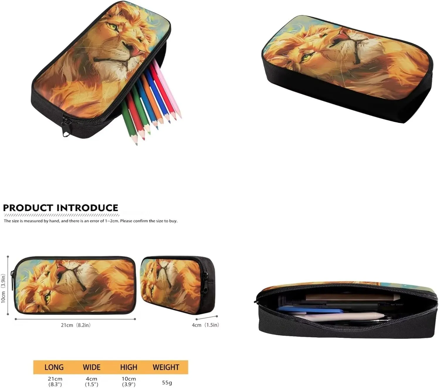 Lion Backpack for Kids Girls Backpack with Lunch Box Water Bottle Bag and Big Pencil Case 4PCS Set Bookbag with Front Pocket for School 17" Large Capacity School Bag with Side Pocket for Boys