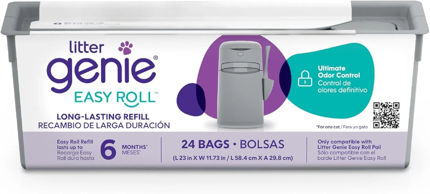 Litter Genie Easy Roll Refill Bags (1-Pack) | Includes a 6-month long lasting roll of 24 Bags | Ultimate Odor Control Cat Litter Bags