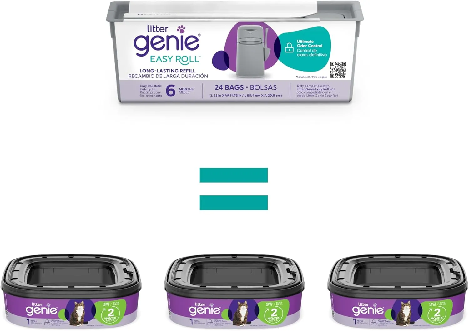 Litter Genie Easy Roll Refill Bags (1-Pack) | Includes a 6-month long lasting roll of 24 Bags | Ultimate Odor Control Cat Litter Bags