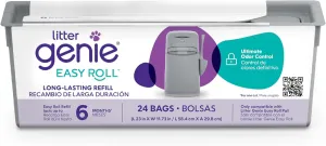 Litter Genie Easy Roll Refill Bags (1-Pack) | Includes a 6-month long lasting roll of 24 Bags | Ultimate Odor Control Cat Litter Bags