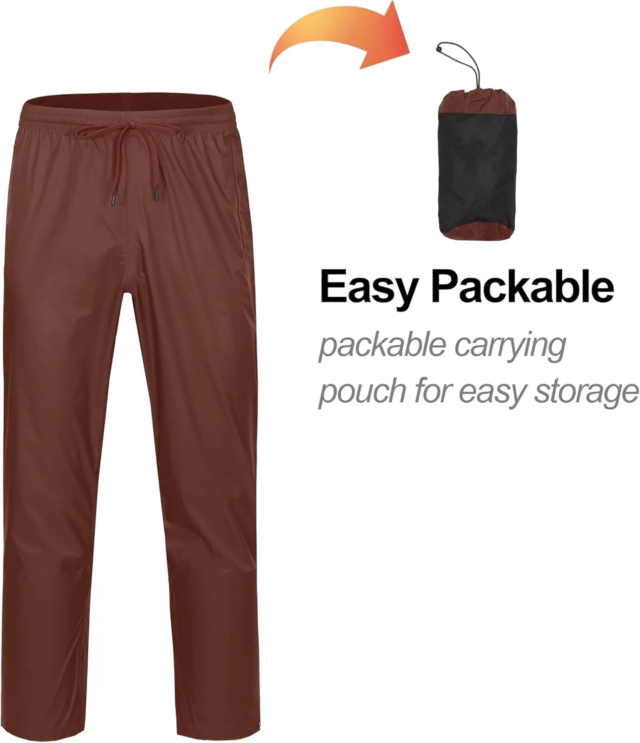 Little Donkey Andy Men's Lightweight Packable Waterproof Rain Pants with Pockets for Hiking Travel Fishing