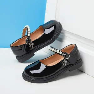 Little Girls Mary Jane Ballerina Ballet Flats for School Wedding Party - Pearl Strap Toddler Flower Girl Dress Shoes