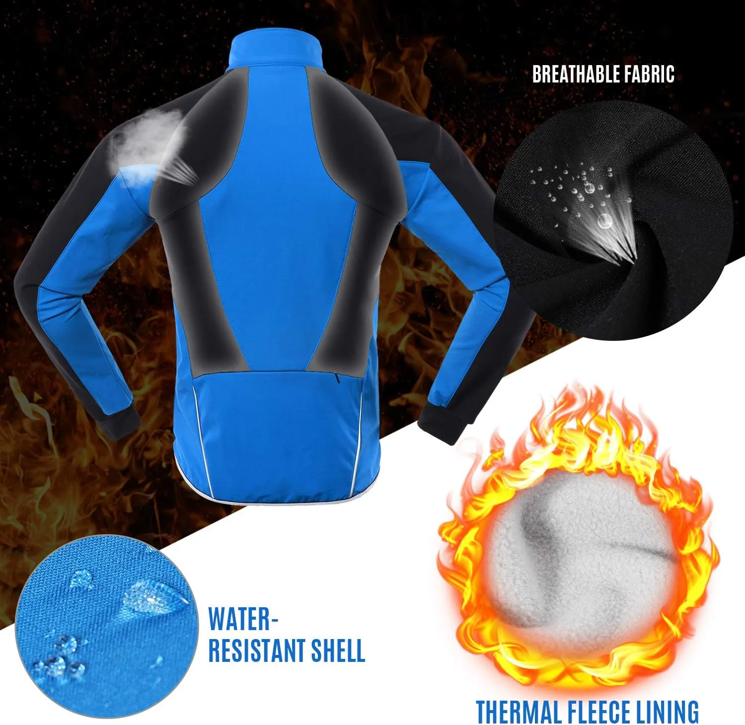 Lixada Men Cycling Jacket Thermal Fleece with Multi Pockets Waterproof Windproof Long Sleeves Sports Jacket Coat MTB Bike Jersey for Autumn Winter Running Cycling Jogging Daily Wear