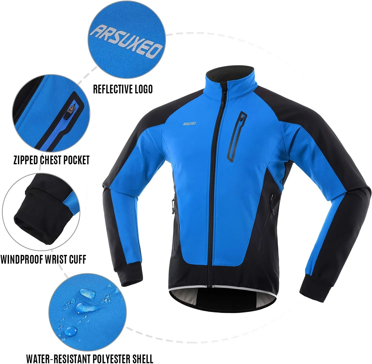 Lixada Men Cycling Jacket Thermal Fleece with Multi Pockets Waterproof Windproof Long Sleeves Sports Jacket Coat MTB Bike Jersey for Autumn Winter Running Cycling Jogging Daily Wear