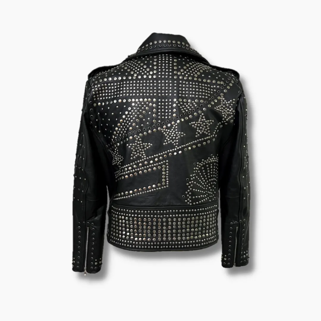 Logan Black Leather Silver Studs Jacket