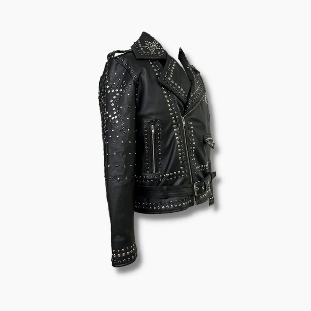 Logan Black Leather Silver Studs Jacket