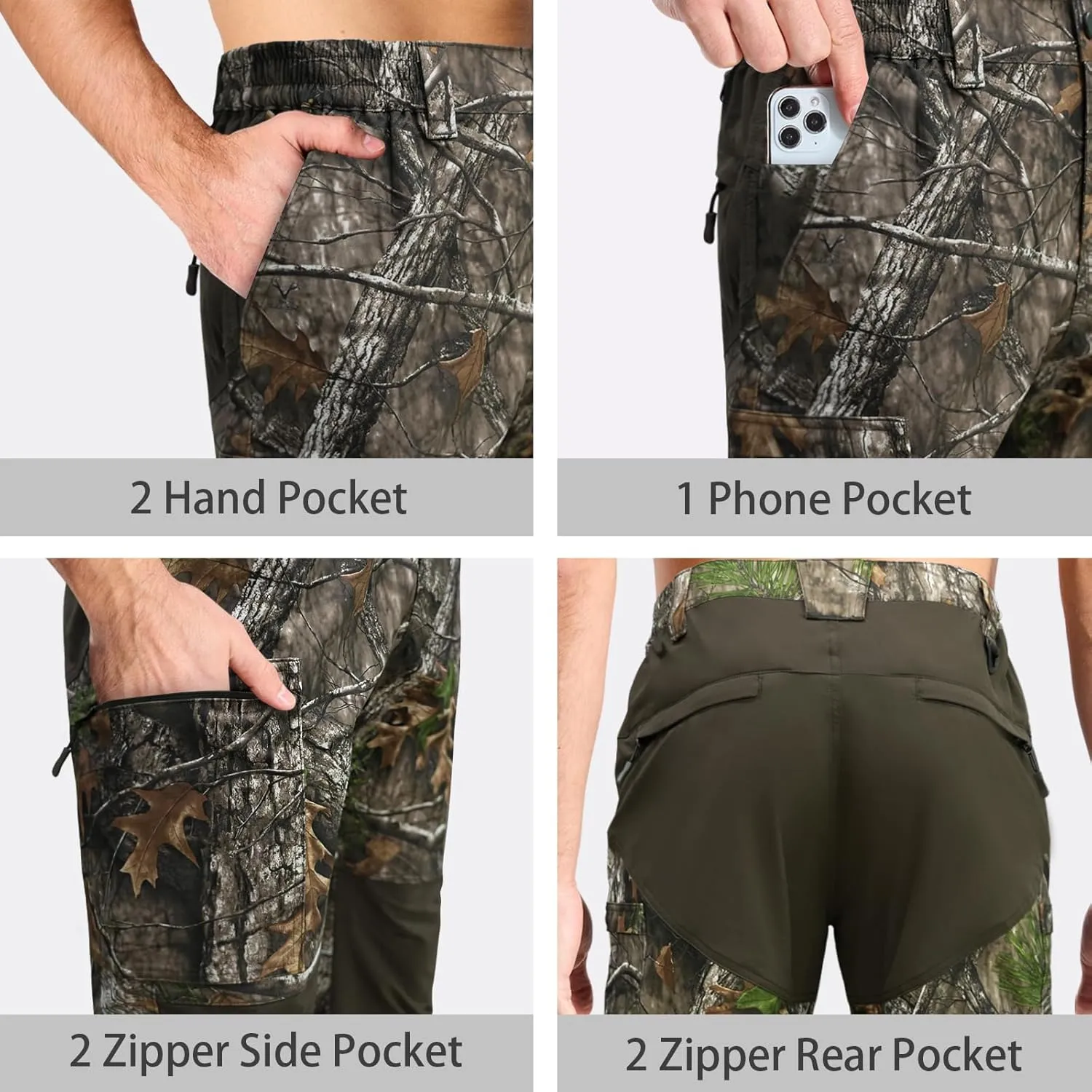 LOOGU Camo Hunting Pants for Men Water-Resistant Quiet & Matte Turkey Hunting Camo Pants for Men with 6 Pockets