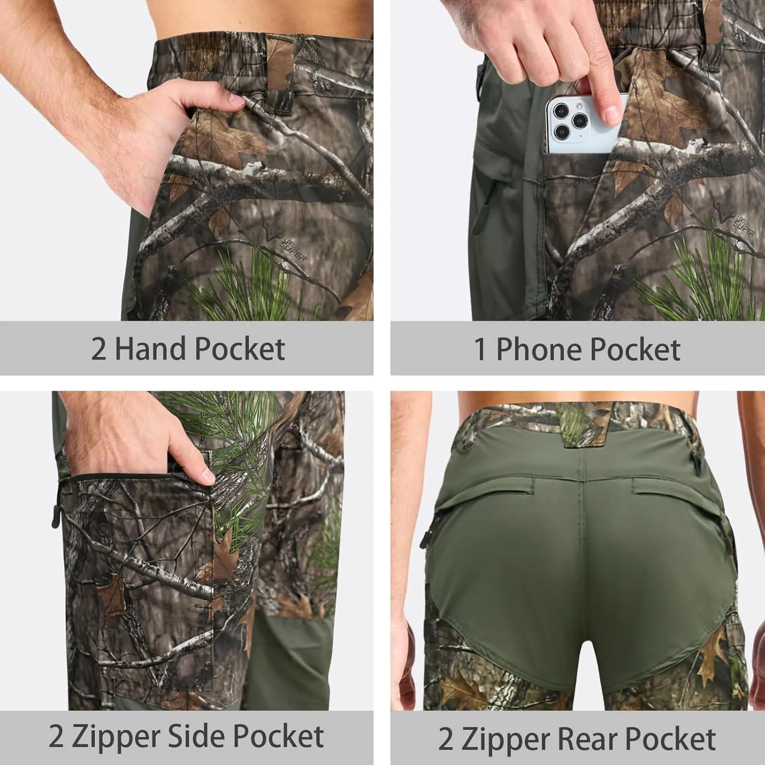 LOOGU Camo Hunting Pants for Men Water-Resistant Quiet & Matte Turkey Hunting Camo Pants for Men with 6 Pockets